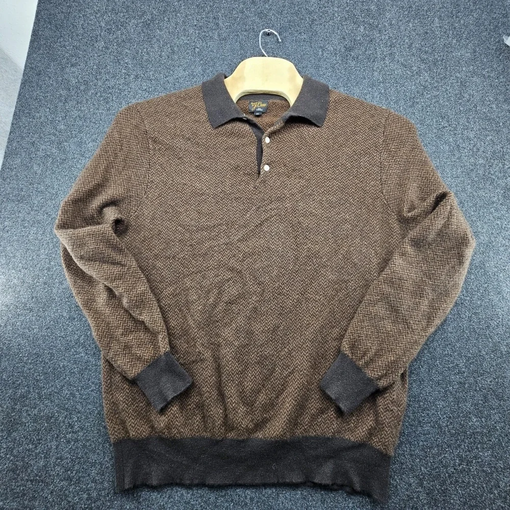 J. CREW 100% Cashmere Herringbone Jacquard Collared Sweater Sz Xl